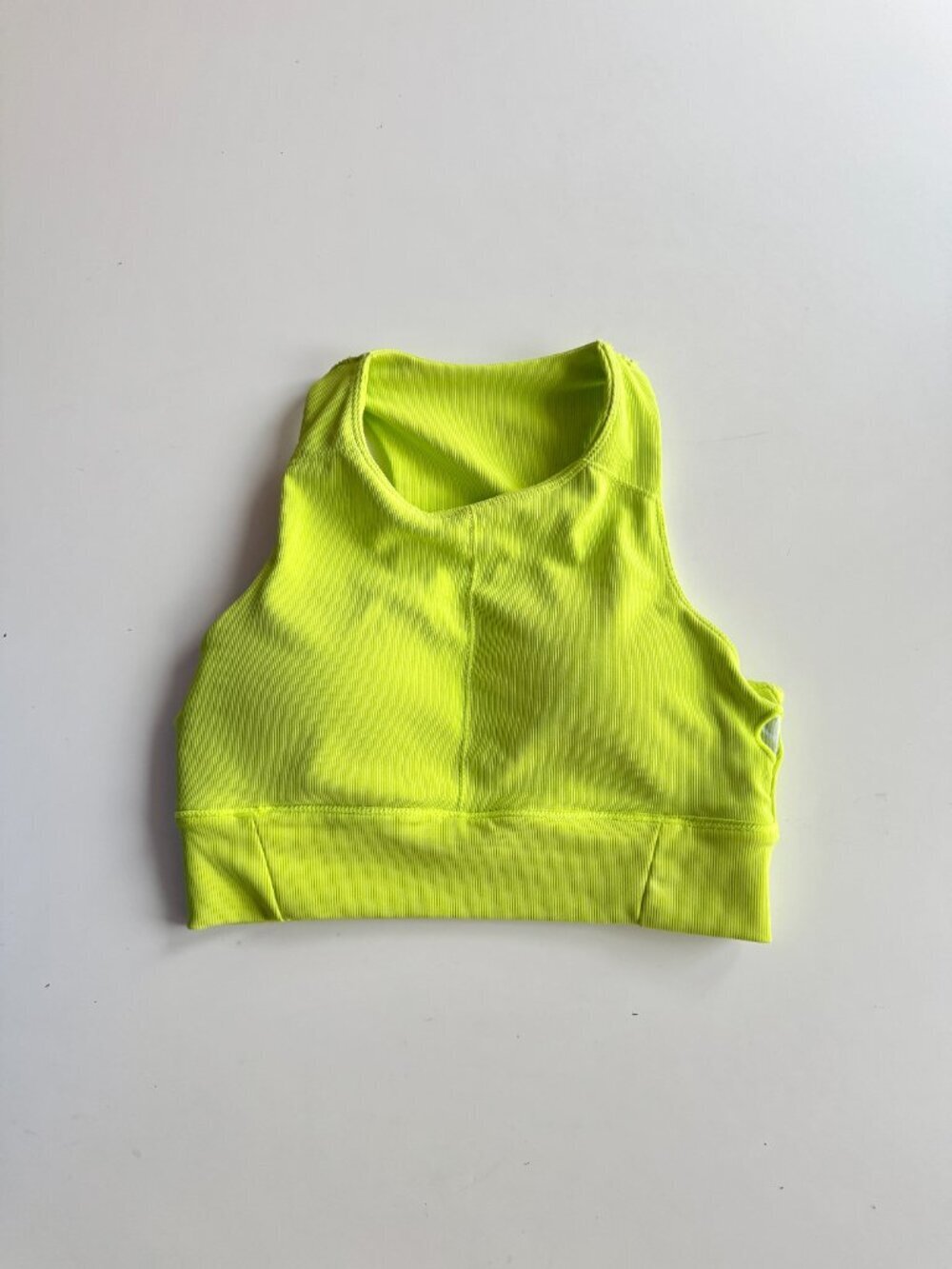 WILO Neon Yellow Based Ribbed Performance Racerback Sports Bra Top, Size L - Picture 6 of 14